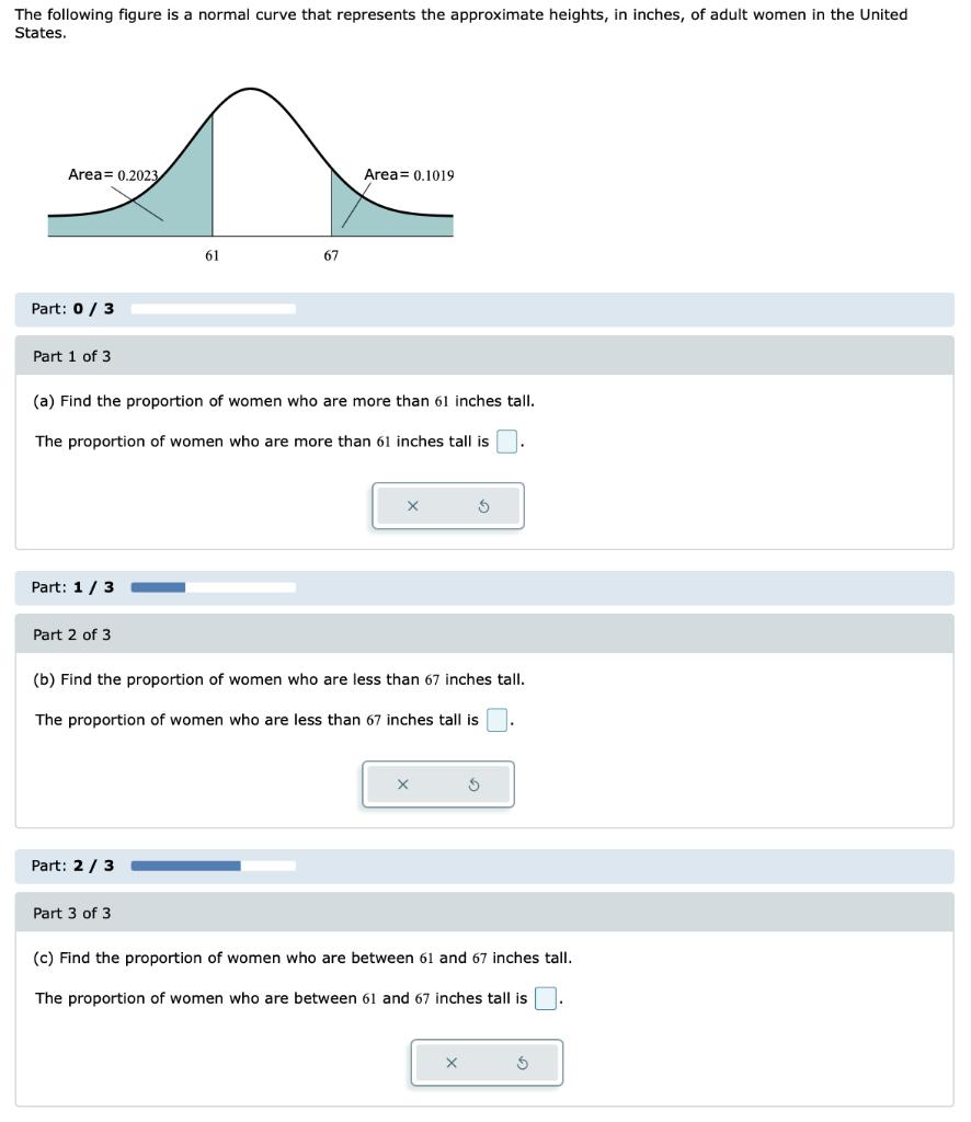 The following figure is a normal curve that represents the approximate heights, in inches, of adult women in the United State