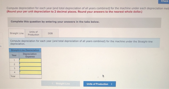 CheckCompute depreciation for each year (and total depreciation of all years combined) for the machine under each depreciati