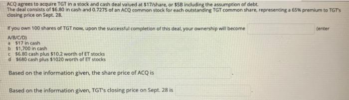 ACQ agrees to acquire TGT in a stock and cash deal valued at $17/share, or $5B including the assumption of debt.The deal con