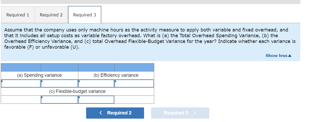 Required 1Required 2Required 3Assume that the company uses only machine hours as the activity measure to apply both variab