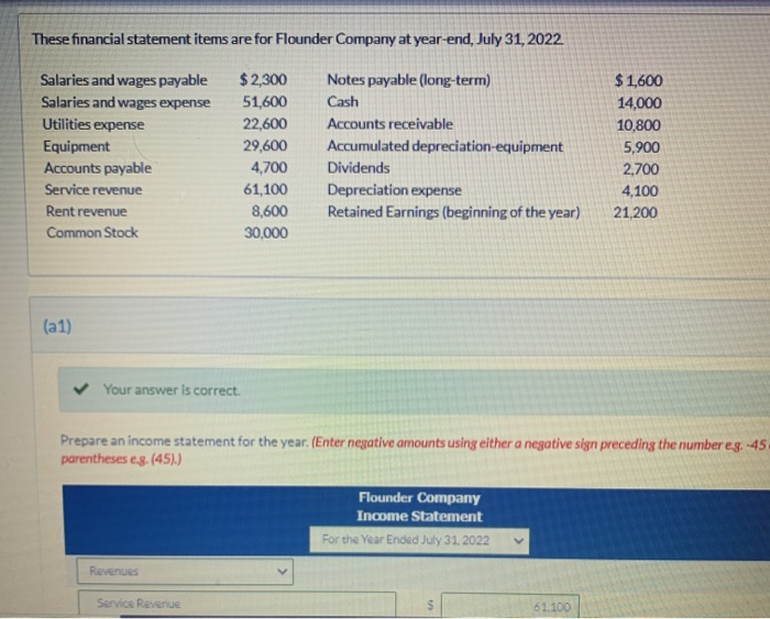 These financial statement items are for Flounder Company at year-end, July 31, 2022Salaries and wages payableSalaries and w