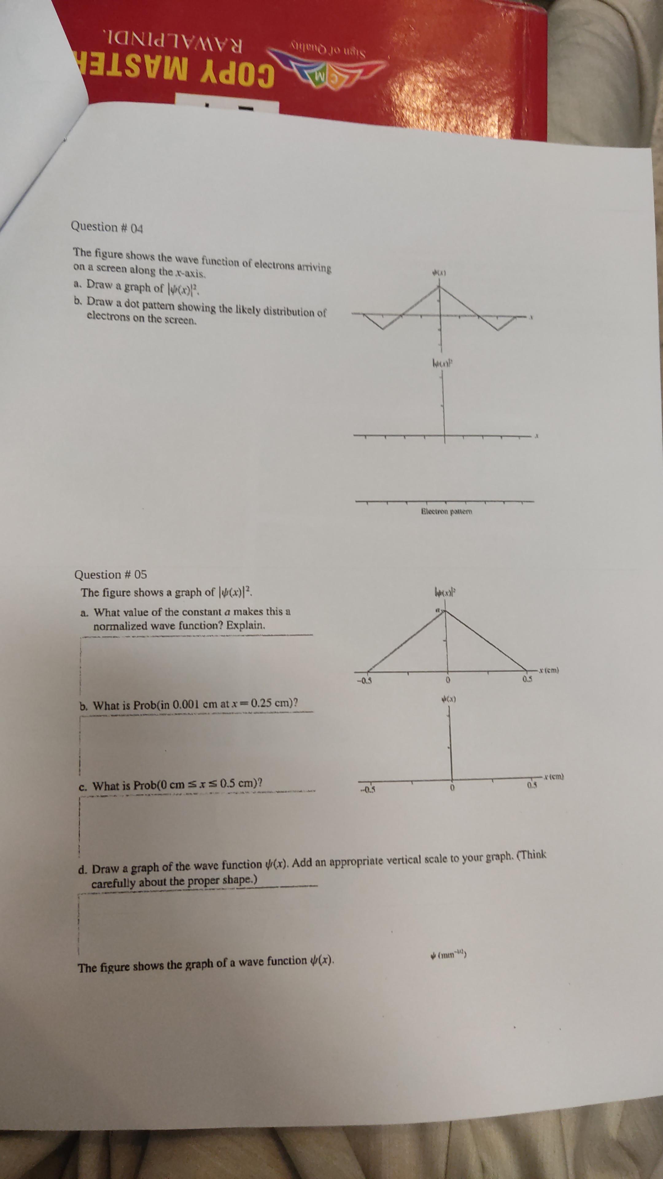 AND T E A Question # 04 The figure shows the wave function of electrons arriving on a screen along the