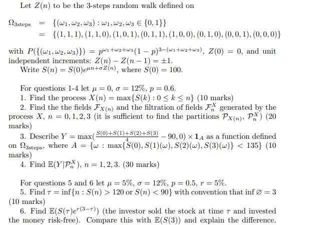 Let Z(n) to be the 3-steps random walk defined on {(W1, W2, W3): W1, W2, W3  {0, 1}} {(1, 1, 1), (1, 1,0),