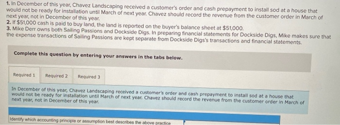 1. In December of this year, Chavez Landscaping received a customers order and cash prepayment to install sod at a house tha