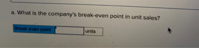 a. What is the companys break-even point in unit sales?Break even pointunits