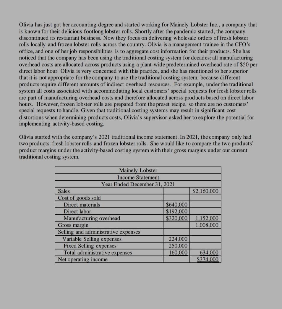 Olivia has just got her accounting degree and started working for Mainely Lobster Inc., a company that is known for their del