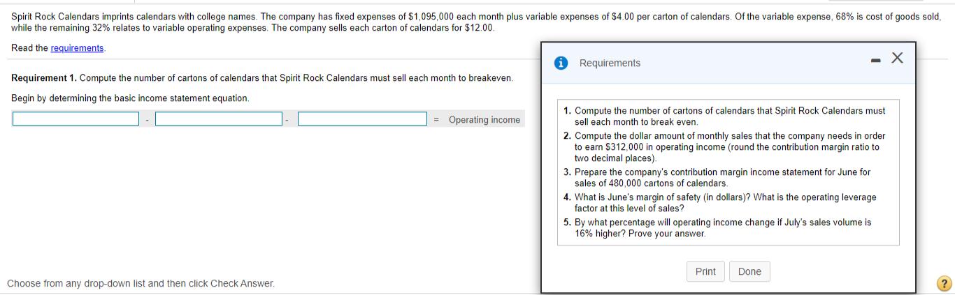 P7-63A (similar to)Question HelpSpirit Rock Calendars imprints calendars with college names. The company has fixed expenses