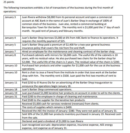 25 points The following transactions exhibits a list of transactions of the