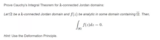 Prove Cauchys Integral Theorem for k-connected Jordan domains: Let I be a k-connected Jordan domain and f(2) be analytic in