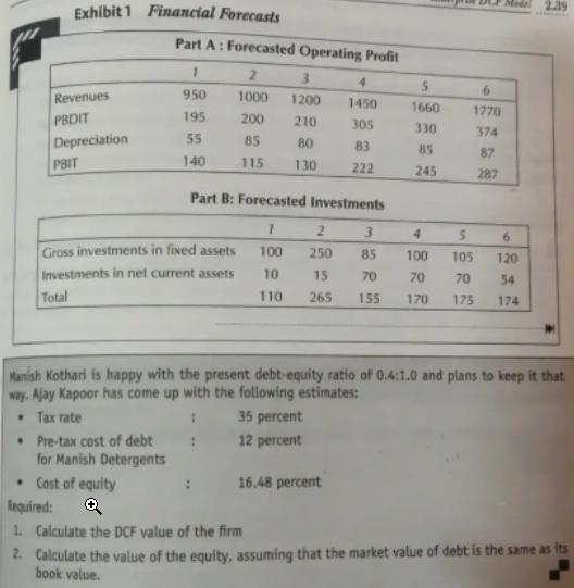 Exhibit 1 Financial Forecasts Revenues PBDIT Depreciation PBIT  Pre-tax cost of debt Part A: Forecasted