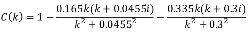 0.165k(k + 0.0455i) C(k) = 1 - k+ 0.04552 0.335k(k + 0.3i) k? + 0.32