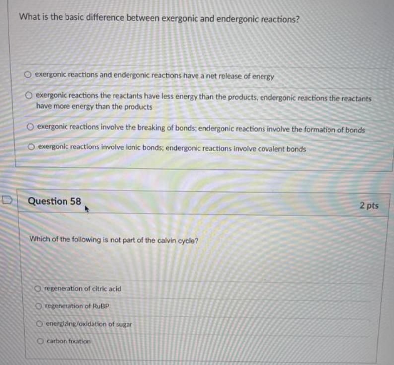 What is the basic difference between exergonic and endergonic reactions? O exergonic