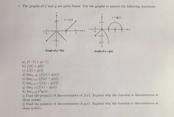 1. The graphs of f and g are given below. Use the graphs to answer the following questions. y=80) y = f(x) 1 ?? Graph of y =
