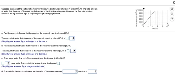 Suppose a gauge at the outflow of a reservoir measures the flow rate of water in units of ft /hr. The total amount of water t