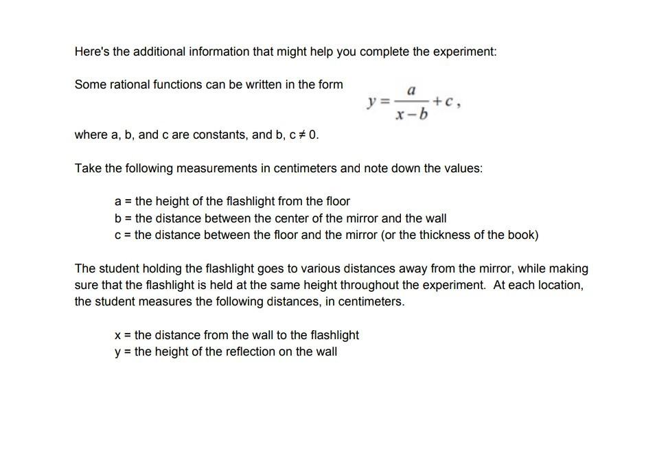 Heres the additional information that might help you complete the experiment: Some rational functions can be written in the