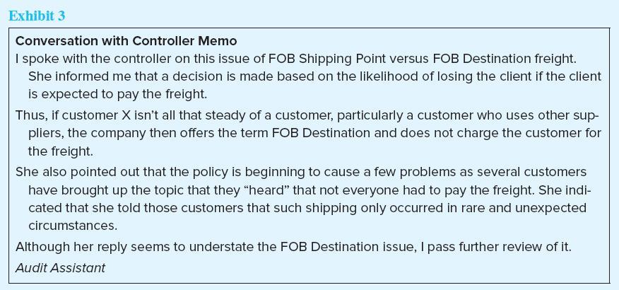 Exhibit 3 Conversation with Controller Memo I spoke with the controller on this issue of FOB Shipping Point versus FOB Destin