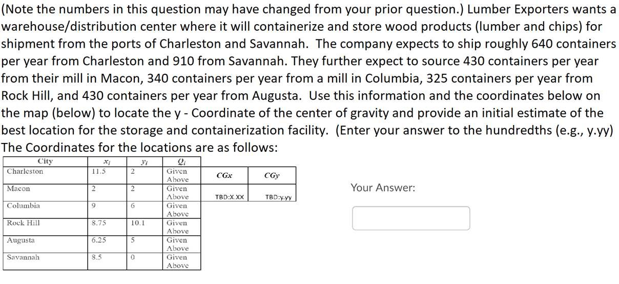 (Note the numbers in this question may have changed from your prior question.) Lumber Exporters wants awarehouse/distributio