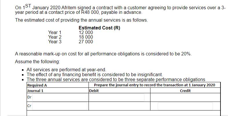 On 1ST January 2020 Afritem signed a contract with a customer agreeing to provide services over a 3- year period at a contact