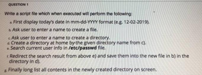 Remaining Time: 59 minutes, 30 seconds.Question Completion Status:QUESTION 110 pointsSave AnswWrite a script file which