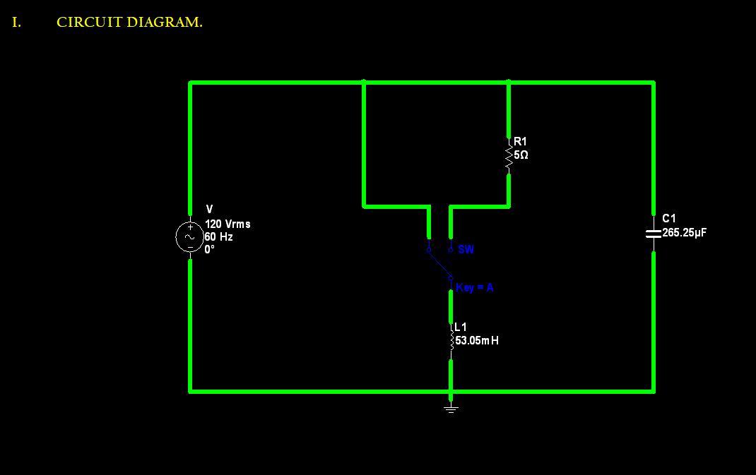 I. CIRCUIT DIAGRAM. 120 Vrms ~ 60 Hz 0 BSW Key = A L1 53.05m H R1 $50 C1 265.25F