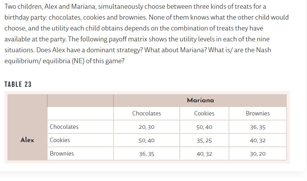 Two children, Alex and Mariana, simultaneously choose between three kinds of treats