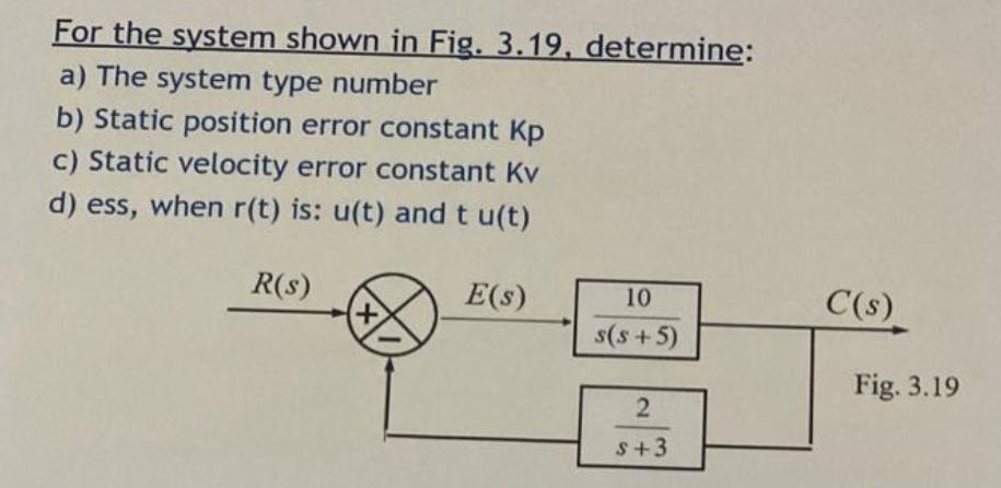 For the system shown in Fig. 3.19, determine: a) The system type