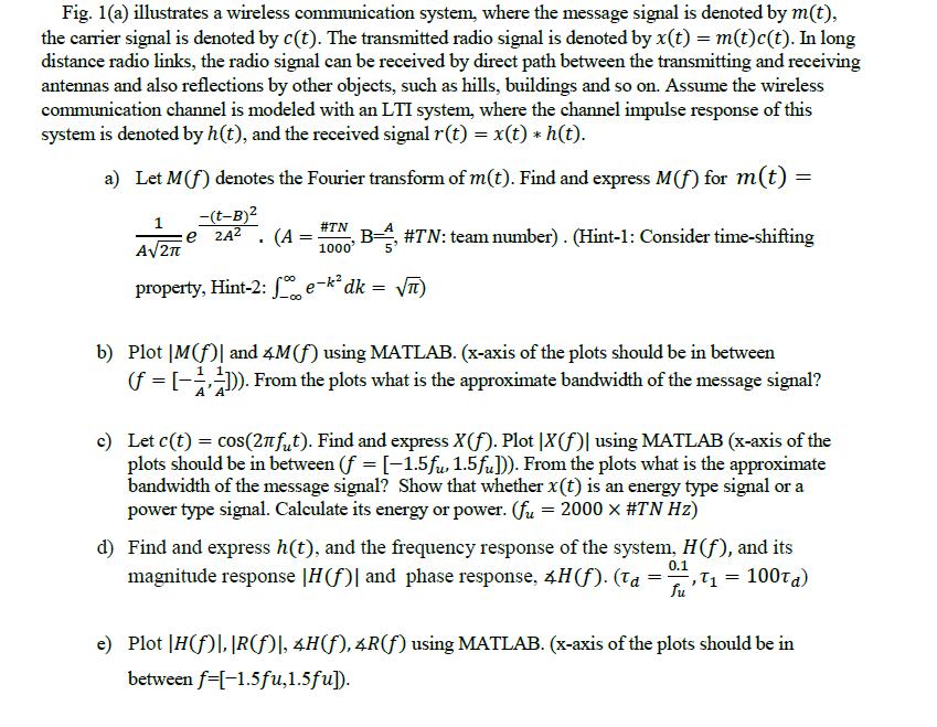 Fig. 1(a) illustrates a wireless communication system, where the message signal is denoted by m(t), the