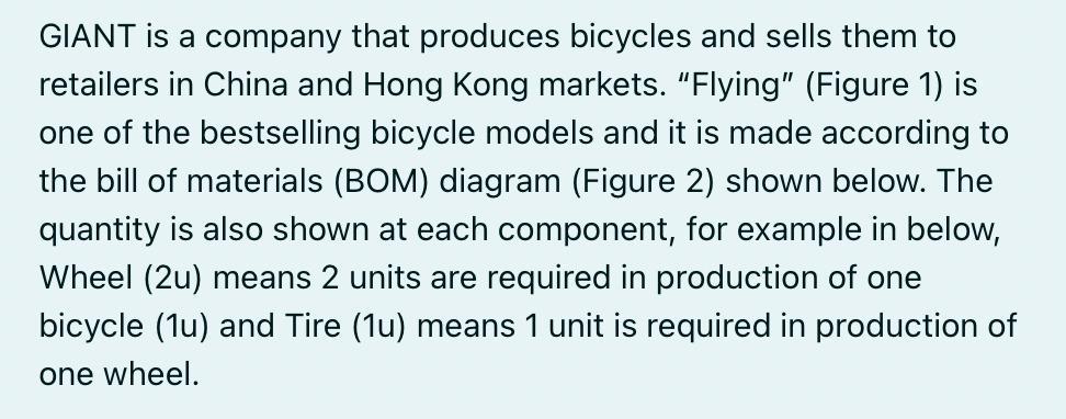GIANT is a company that produces bicycles and sells them to retailers in China and Hong Kong markets. Flying (Figure 1) is