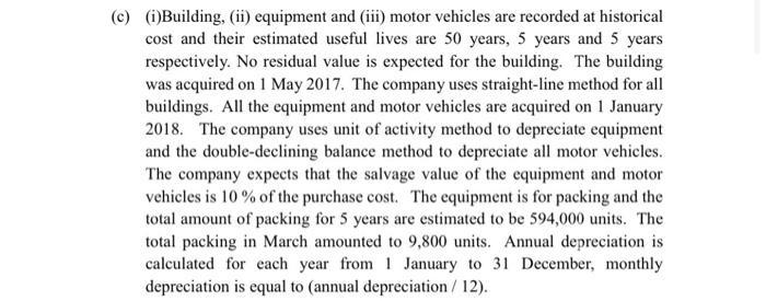 (c) (i)Building, (ii) equipment and (iii) motor vehicles are recorded at historical cost and their estimated useful lives are