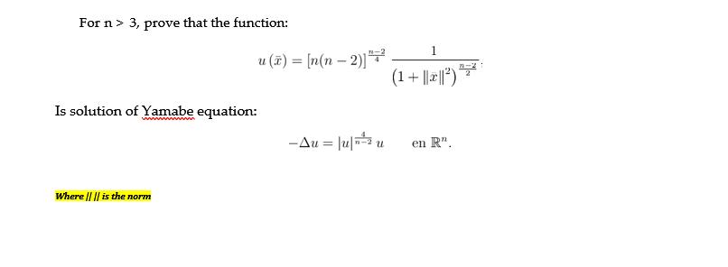 For n> 3, prove that the function: u (t) = [n(n-2)] -Au=|u|