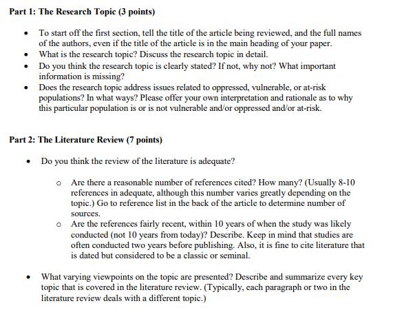 Part 1: The Research Topic (3 points) To start off the first