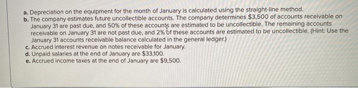 a. Depreciation on the equipment for the month of January is calculated using the straight-line method. b.