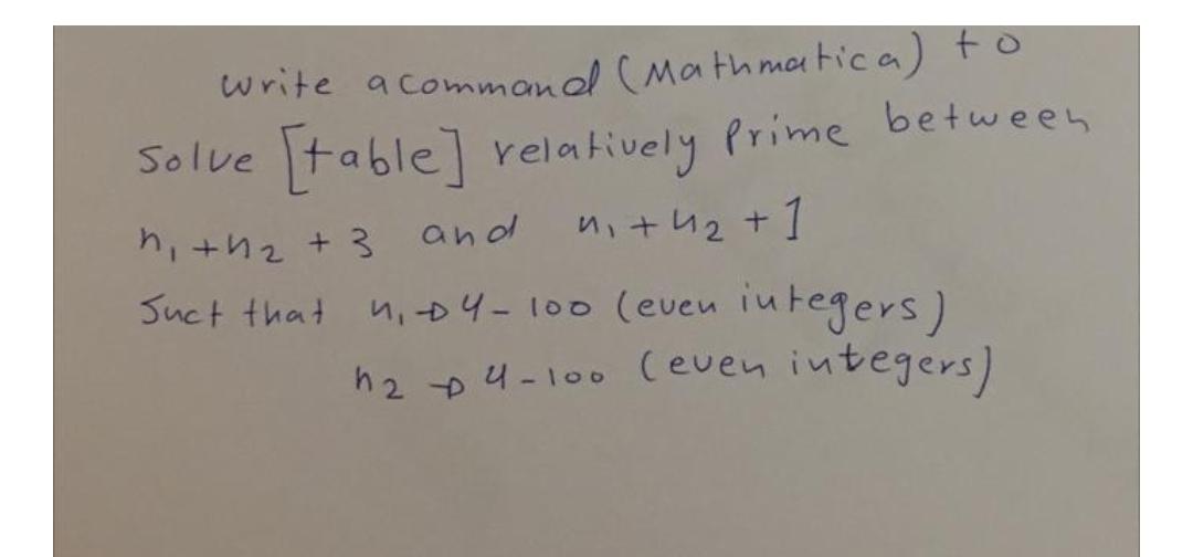 write a command (Mathmatica) to Solve [table] relatively Prime between h +4