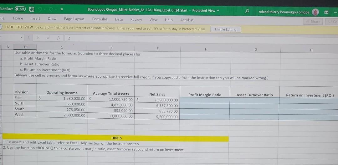 AutoSaveOnBounougou Omgba_Miller-Nobles_6e-12-Using Excel_Ch24 Start - Protected Viewroland thierry bounougou omgbaShare
