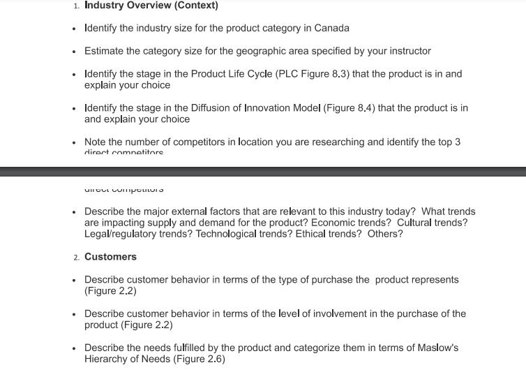 1. Industry Overview (Context) Identify the industry size for the product category in Canada Estimate the