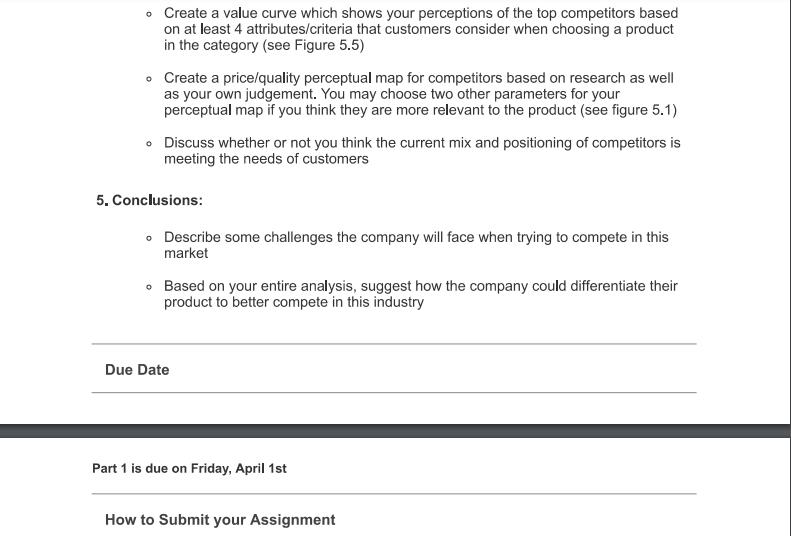 Create a value curve which shows your perceptions of the top competitors based on at least 4