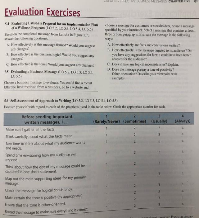 CREATING EFFECTIVE BUSINESS MESSAGES CHAPTER FIVE 151 Evaluation Exercises 54 Evaluating Latishas Proposal for an Implementa