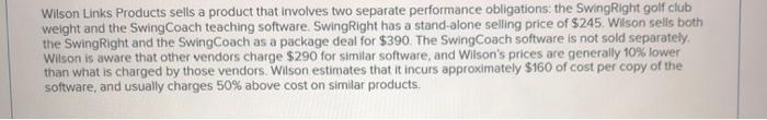 Wilson Links Products sells a product that involves two separate performance obligations: the SwingRight golf club weight and