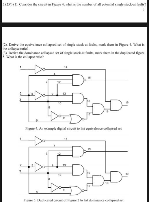 5.(25) (1). Consider the circuit in Figure 4, what is the number of all potential single stuck-at faults?(2). Derive the equ