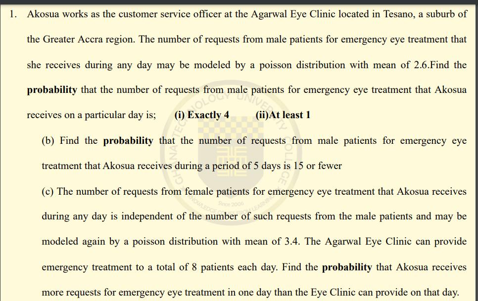 1. Akosua works as the customer service officer at the Agarwal Eye Clinic located in Tesano, a suburb of the
