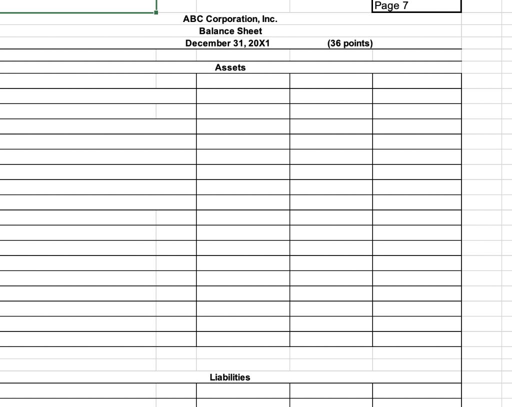 Page 7ABC Corporation, Inc.Balance SheetDecember 31, 20X1(36 points)AssetsLiabilities