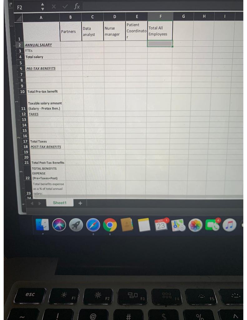 F2 x ✓ fx AB CD GH E E FPatient Total All Coordinato Employees rNurse Partners Data analyst manager 12 ANNUAL SALARY 3