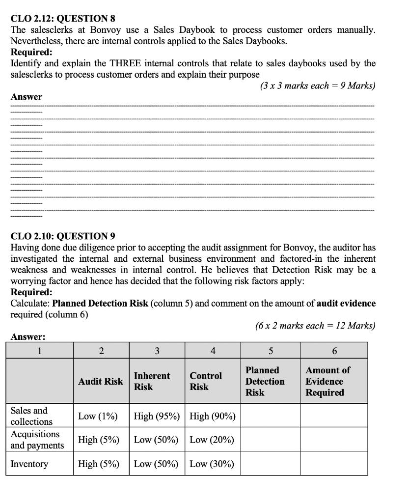 CLO 2.12: QUESTION 8The salesclerks at Bonvoy use a Sales Daybook to process customer orders manually.Nevertheless, there a