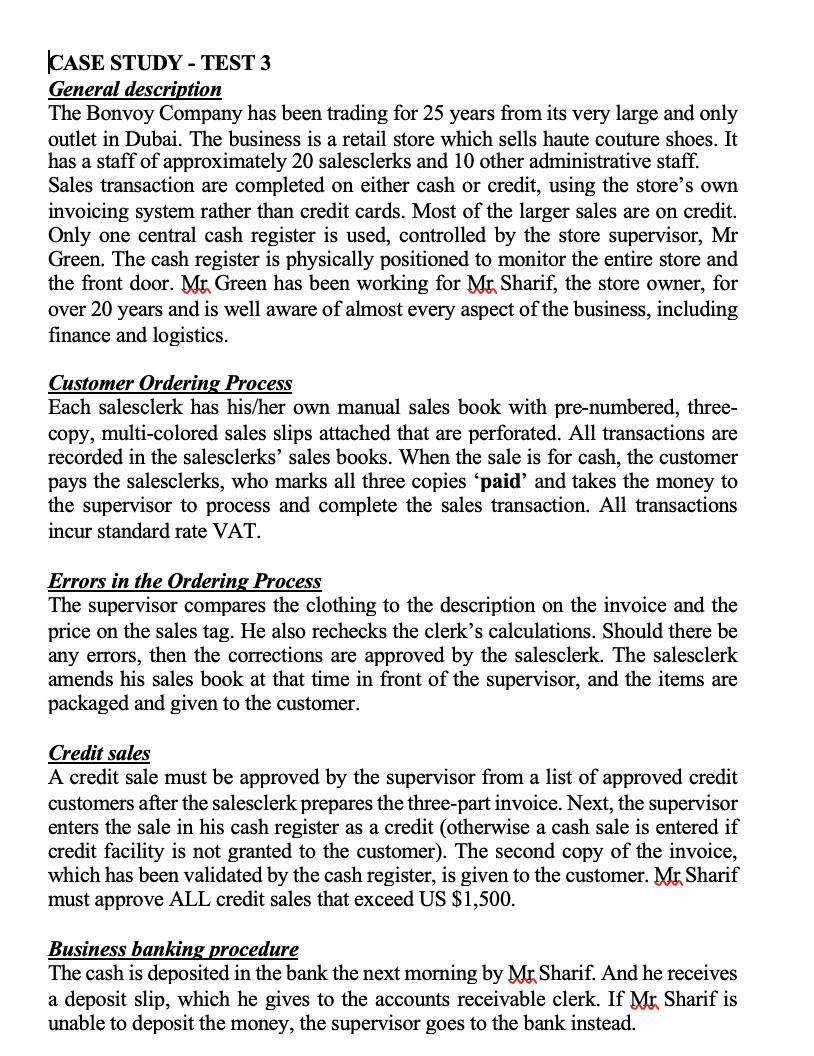 CASE STUDY - TEST 3General descriptionThe Bonvoy Company has been trading for 25 years from its very large and onlyoutlet