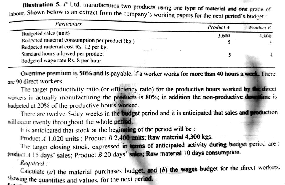 Illustration 5. P Ltd. manufactures two products using one type of material and one grade oflabour. Shown below is an extrac