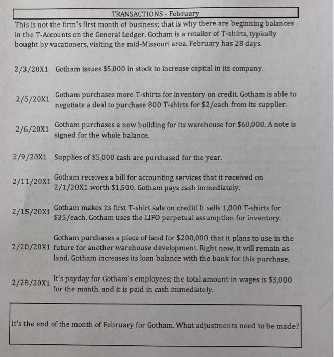 TRANSACTIONS - FebruaryThis is not the firms first month of business; that is why there are beginning balancesin the T-Acc