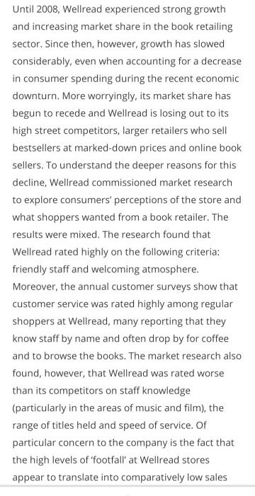 Until 2008, Wellread experienced strong growth and increasing market share in the book retailing sector.