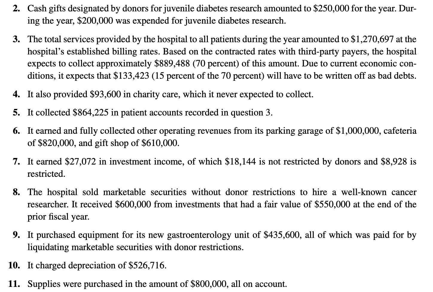 2. Cash gifts designated by donors for juvenile diabetes research amounted to $250,000 for the year. Dur-ing the year, $200,