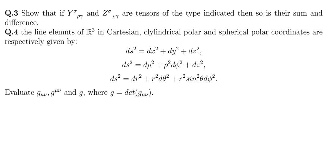 Q.3 Show that if yo and Z are tensors of the type