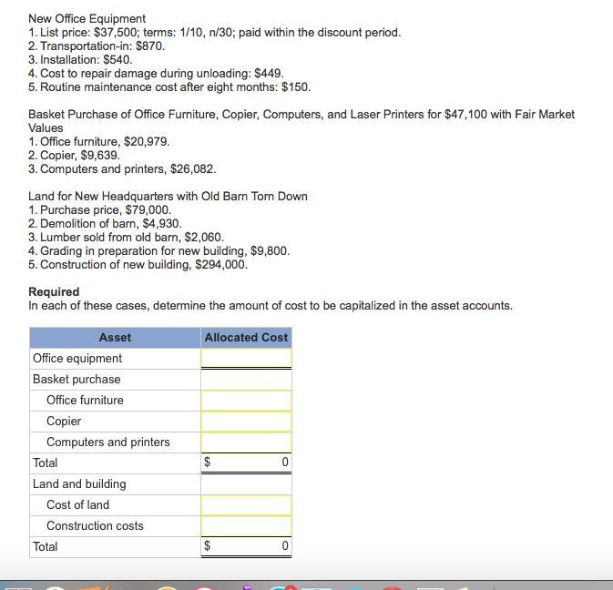 New Office Equipment  List price: $37,500; terms:
